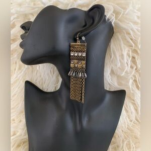 Bohemian Brass Tone Crystal Rhinestone Chain Dangling Earrings